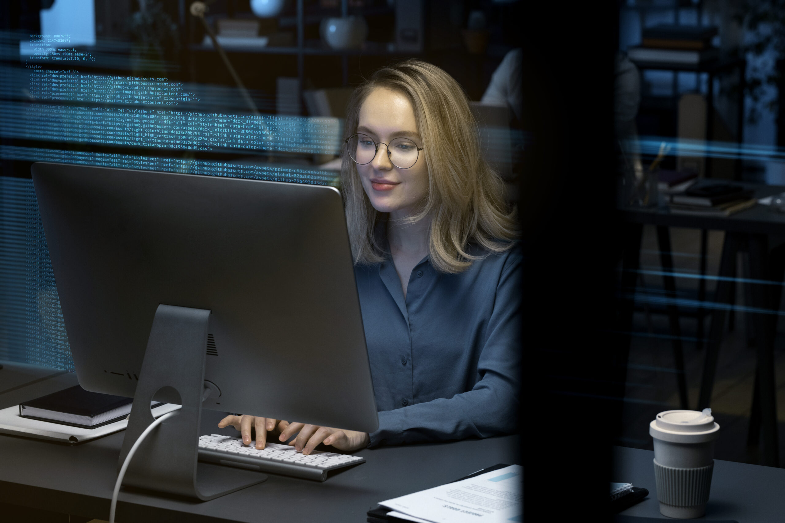 mujer tiro medio trabajando equipo